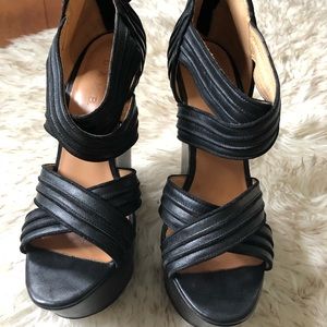 L.A.M.B. Black leather wedges sz10
